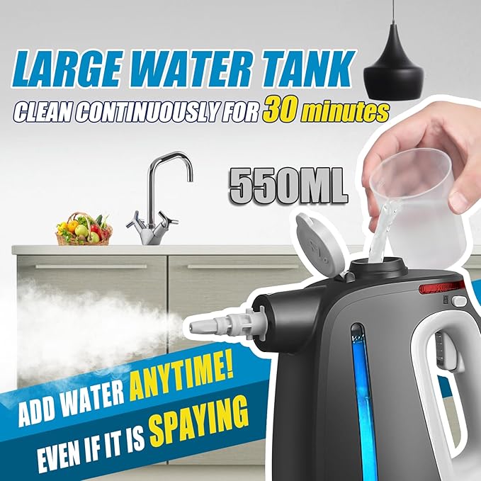 Pressurized Handheld Steam Cleaner with 14 PCS Accessories&ampSafety Lock 1350W Multi-Purpose Steamer for Cleaning Portable Steam Cleaner for HomeCarGroutFurnitureBathroomKitchenTiles&ampCou