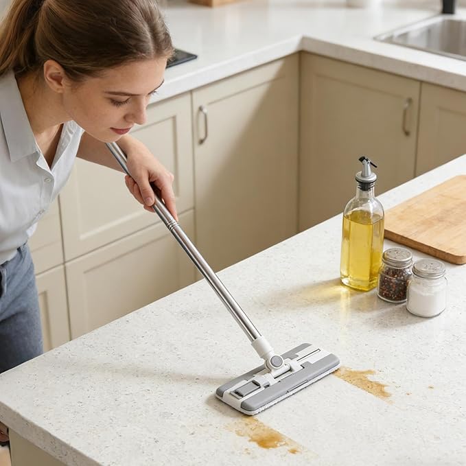 Automatic Clip Mop - Cloth Changing Cleaning Tool Reusable Wet Dry Mop with Easy Use Floor Cleaning Tool for Home Kitchen Bathroom Wood Floor Tile Dust Removal Multisurface Accessory