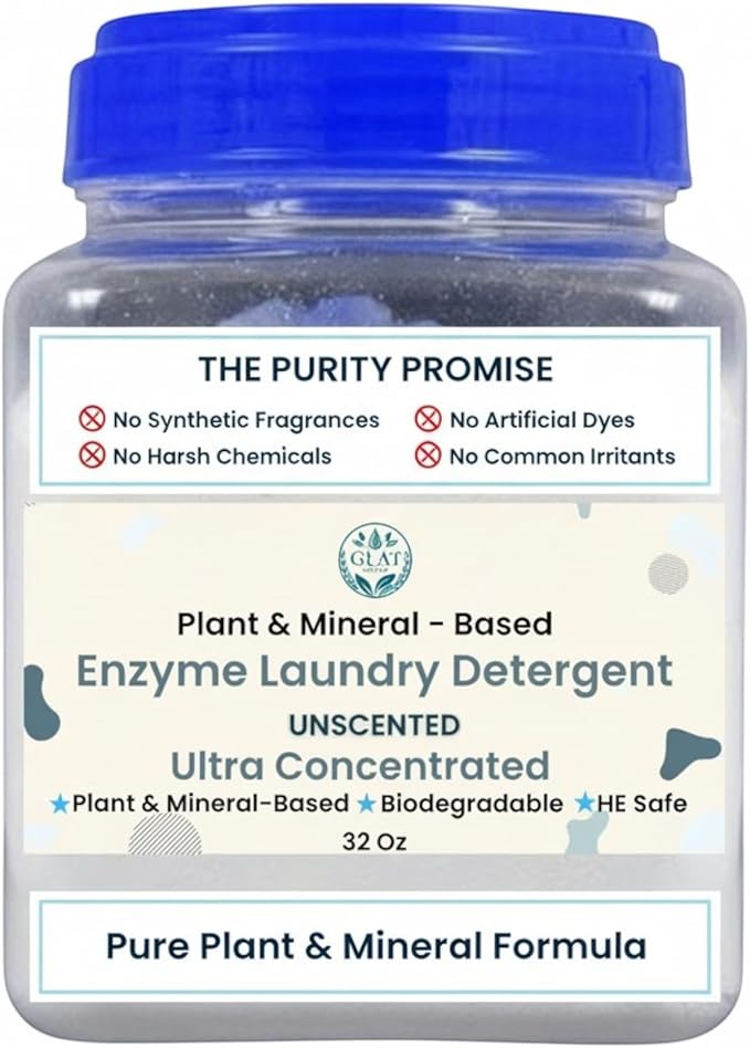 Ultra-Concentrated Enzyme Laundry Detergent - Unscented | Plant &amp Mineral-Based Stain Remover Odor Eliminator | Safe for Sensitive Skin Biodegradable HE Compatible | 32 oz