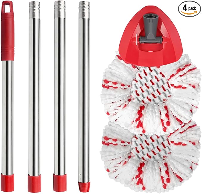 Spin Mop Replacement Head Base Handle Compatible with Ocedar Mop Set EasyWring 1-Tank Microfiber Spin Mop 2 Refills Replacement Heads 30-58in Handle and 1 Base Combo Set