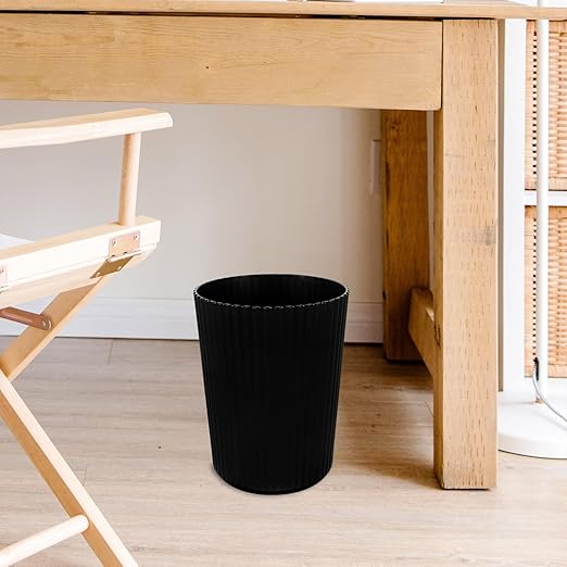 ARTIBETTER Plastic Trash Can 1.5 Gallon Medium Black Wastebasket Sturdy Kitchen Bathroom Office Bedroom Garbage Bin for Home Dormitory