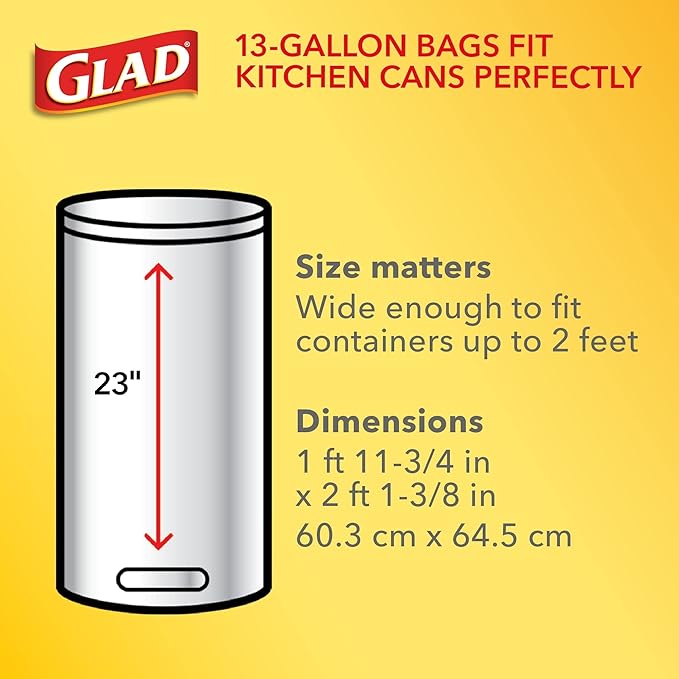 Glad ForceFlex Tall Kitchen Drawstring Trash Bags - OdorShield - 13 gal Capacity - 23.74 Width x 24.88 Length - 0.72 m