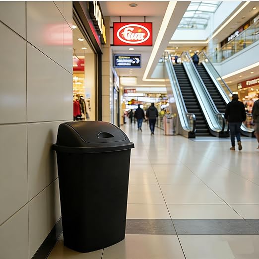 4-Pack 13 Gallon Plastic Swing Top Trash Can Lidded Wastebasket Garbage Can for Kitchen Garage or Workspace Black