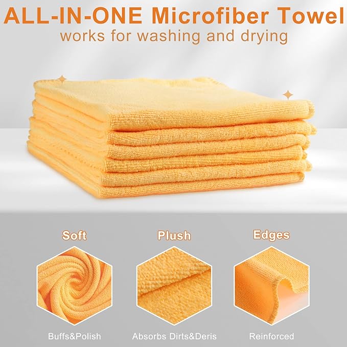 Nuenen Microfiber Cleaning Cloths for Cars 16 x 16 Inch Ultra Absorbent Car Towels Drying Reusable Cleaning Supplies House Kitchen Window Microfiber Towel(Yellow60 Pcs)