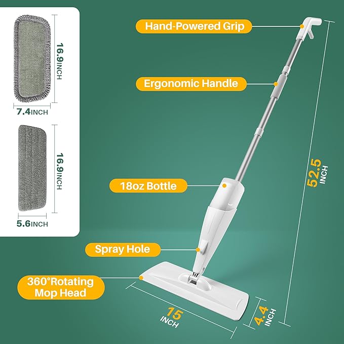 JOYMOOP Spray Mop for Floor Cleaning Dry &amp Wet Microfiber Cleaner with 18oz Refillable Bottle and 6 Replacement Pads for Home or Commercial Use