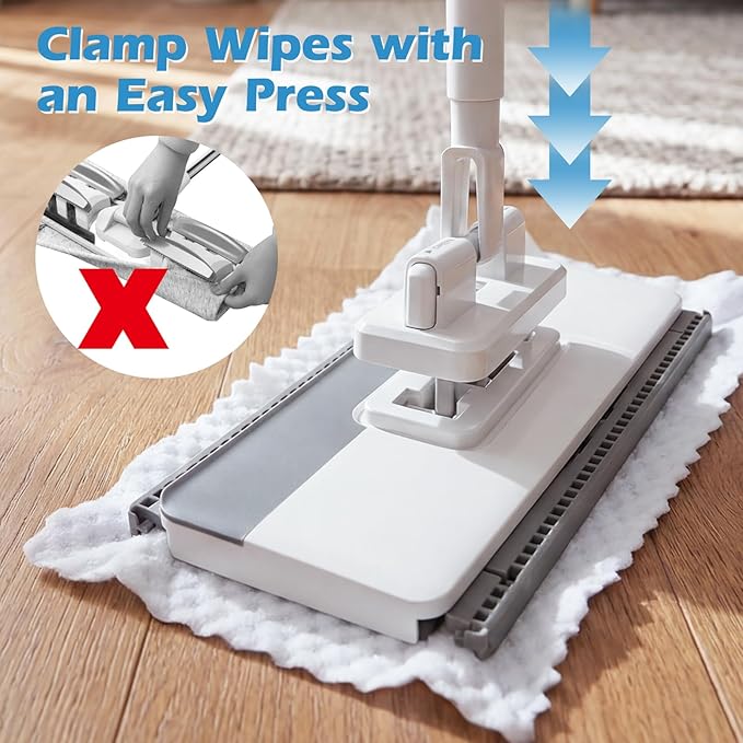 Mini Sweeper MopMasthome Reusable Clamp Mop with 50  Stainless Steel Handle1 Second InstallationCompatible with Swiffer PadsFlat Dust Mops for House Wall Windows Corners - 1 Sweeping Cloth