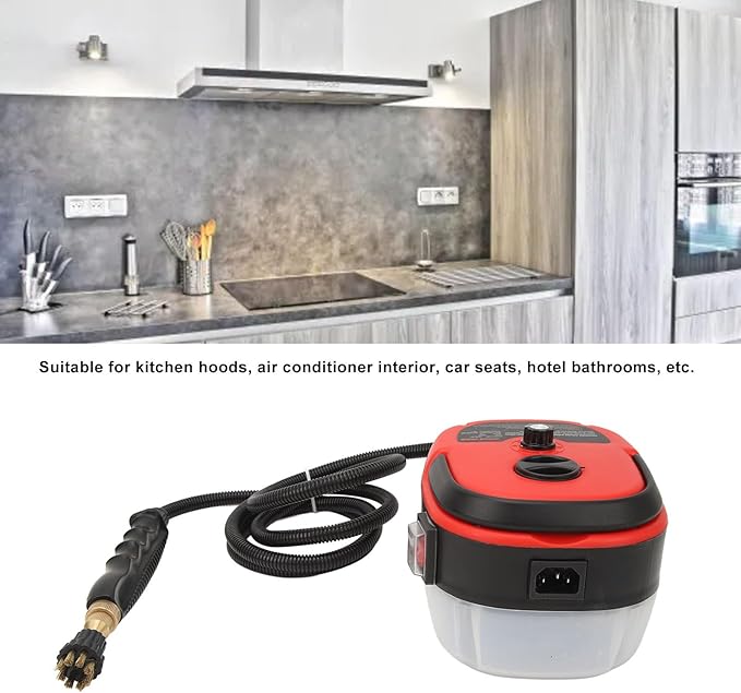JTLB High Temp High Pressure Handheld Steam Cleaner Multi Purpose Steam Machine for Kitchen Grease Air Conditioner &amp Car Detailing (Red)