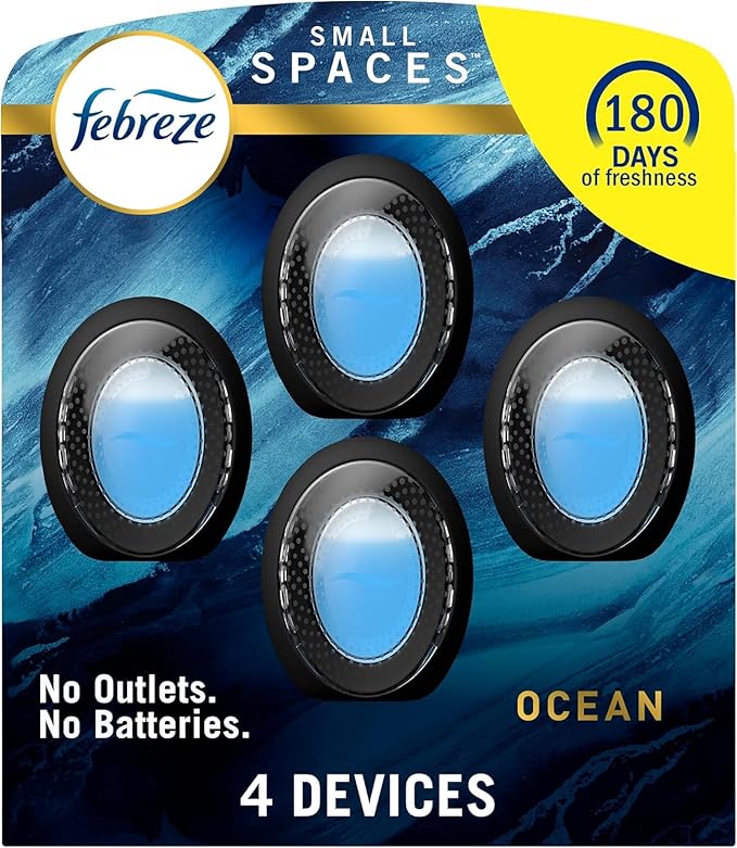 Febrezee Small Spaces Plug in Air Freshener Alternative for Home Odor Eliminator for Strong Odor 4 Count (Pack of 1) (Ocean)