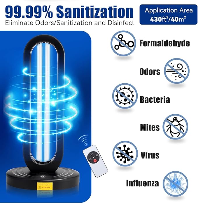 UV Ozone Sanitizer UV Light Sanitizer for Room with Remote Control Home Disinfection Device for Large Areas 15/30/60 Minutes Timer for Bedroom Kitchen Bathroom Office
