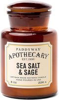 Paddywax Artisan Apothecary Scented Candle with Lid in Reusable Glass Jar Clean-Burn Soy Candle with Approx. 54 Hour Burn Time Sea Salt &amp Sage 8 oz.