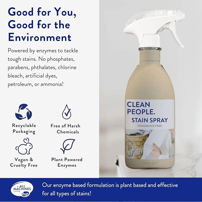 The Clean People Stain Remover Spray - Simple Clean Ingredients - Laundry Spot Treatment for Food Pet &amp Baby Stains - Boosted with Enzymes - Fabric Safe - 16oz (2 Pack)…
