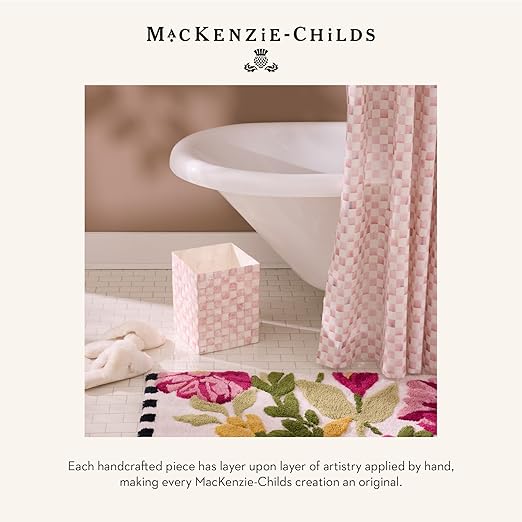 MACKENZIE-CHILDS Waste Bin Decorative Bedroom Trash Can or Bathroom Trash Can Pink-and-White Rosy Check