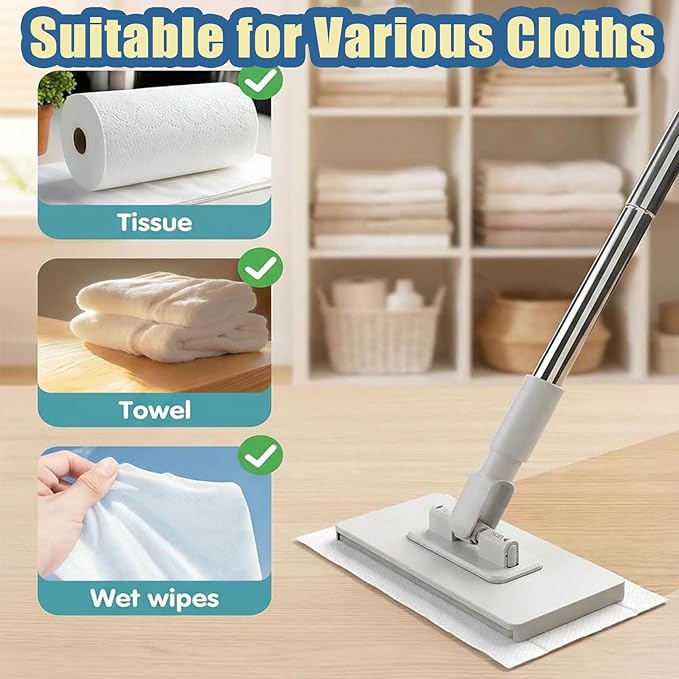 Snap Grip Mini Mop Convenient Cloth Changing Retractable Gap Dust Cleaner Flat Mops with Locking Head &amp Sweeping Cloths No Wash 40inch Handle for Multi-Surface (Mini Mop-10 Cloths)