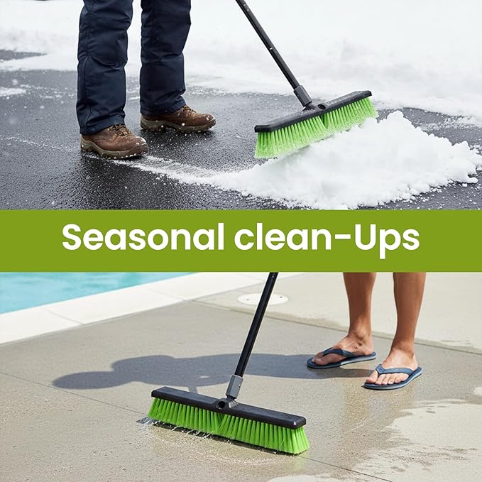 18” Indoor Shop and Garage Push Boom with Soft Bristles Heavy Duty Brush Broom with 59” Long Handle for Commercial &amp Residental Floor Cleaning Sweeping