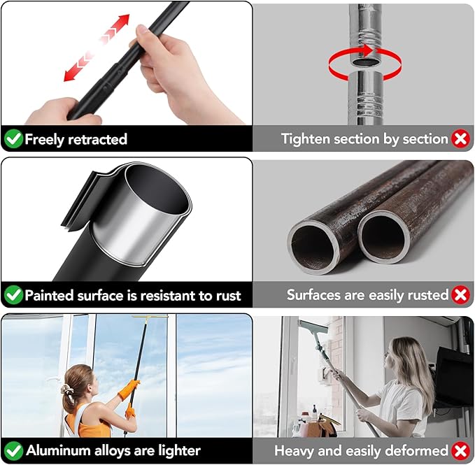 Shower Squeegee with Long Handle 15-51 Telescopic Squeegee for Window Cleaning Window Squeegee for Glass Doors Extendable Window Cleaner Tool for Tile Walls Sliding Door Floor Car Windshield-GD