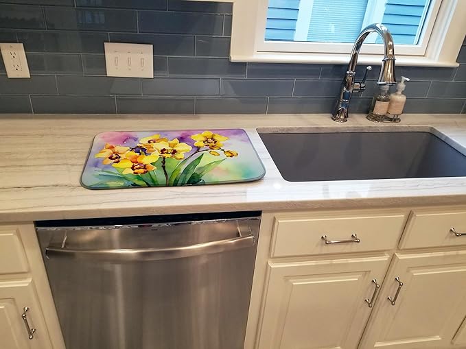 Caroline's Treasures DAC1590DDM Orchids in Watercolor Dish Drying Mat Absorbent Dish Drying Mat Pad for Kitchen Counter Dish Drainer Mat for Countertop 14 x 21 Multicolor