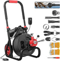 POPULO 75 ft x 1/2 inch Upgraded Electric Sewer Drain Snake Auger with 8 Cutters and 1 Root Killer for 2-4 inch Pipes Auto Feed Plumbing Drain Cleaner Machine PEDC-75 Generation Two