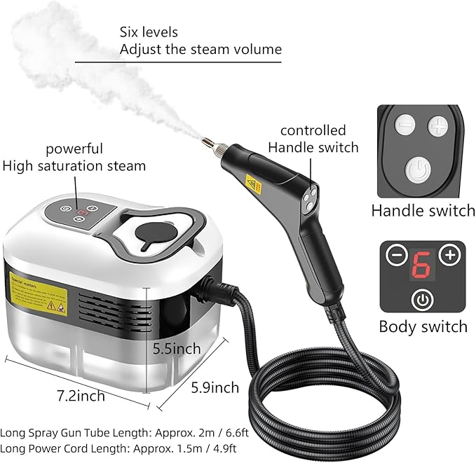 WALFRONT Handheld Steam Cleaner 50-210ml Per Minute High Temperature Pressurized Machine Portable Steamer for Cleaning (US Plug 110V)