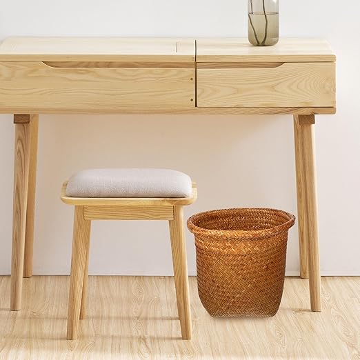 Alipis Seagrass Waste Basket Wicker Trash Can Woven Garbage Bin Laundry Hamper Rattan Plant Pot Rustic Storage Basket Rubbish Recycling Container for Kitchen Home Office