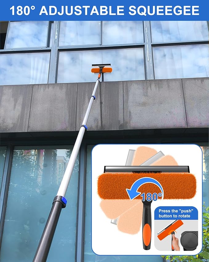 26 Foot High Reach Duster Kit with 5-20 ft Telescoping Extension Pole High Ceiling Duster Cobweb Duster Window Squeegee Feather Duster Outdoor &amp Indoor Extendable Duster Cleaning Kit