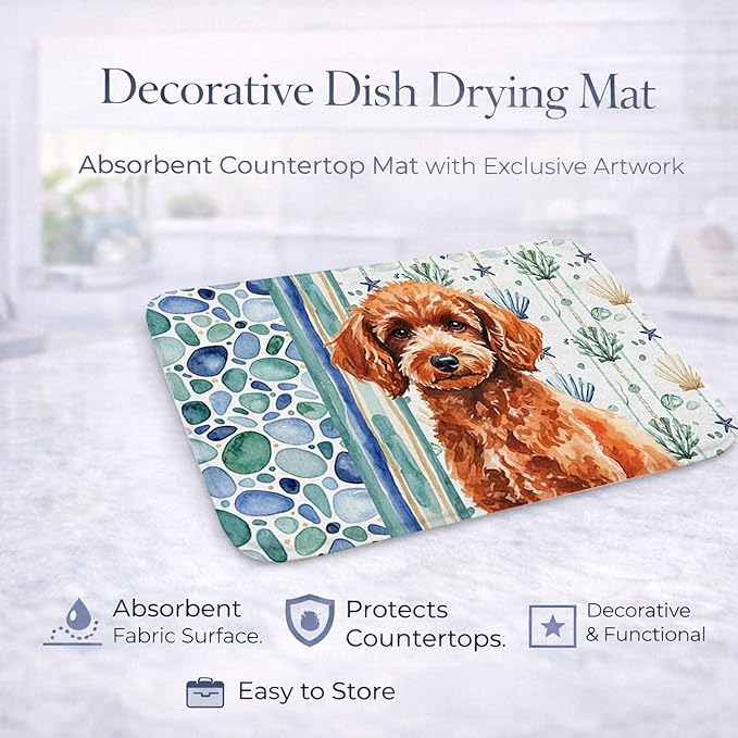 Caroline's Treasures Toy Red Poodle Coastal Sea Glass Dish Drying Mat Absorbent Dish Drying Mat Pad for Kitchen Counter Dish Drainer Mat for Countertop 14 x 21 Multicolor