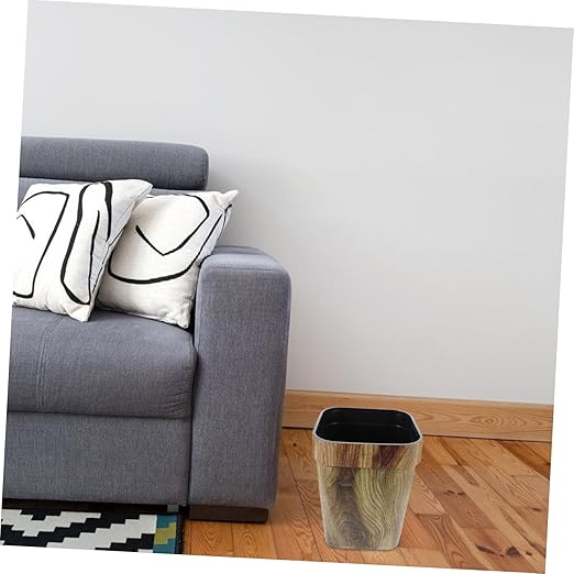 Retro Creative Rubbish Bin Large Square Solid Wood Imitation Trash Can for Home Living Bedroom Hotel Thickened PP Material Indoor Wastebasket
