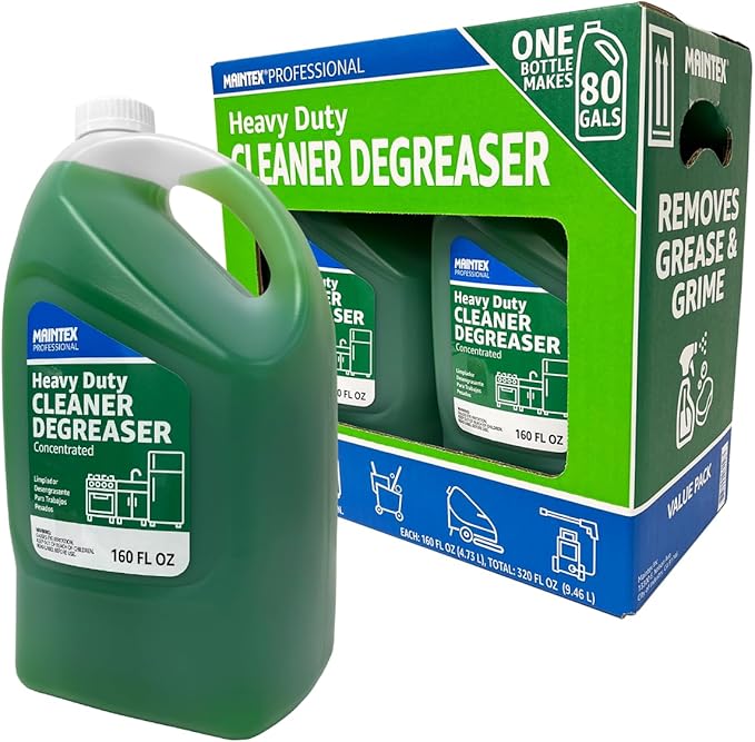 Maintex Professional Heavy Duty Cleaner &amp Degreaser Concentrated Formula - 160 fl oz 2 Pack (2.5 Gallons Total) - Industrial Strength Multi-Surface Cleaner