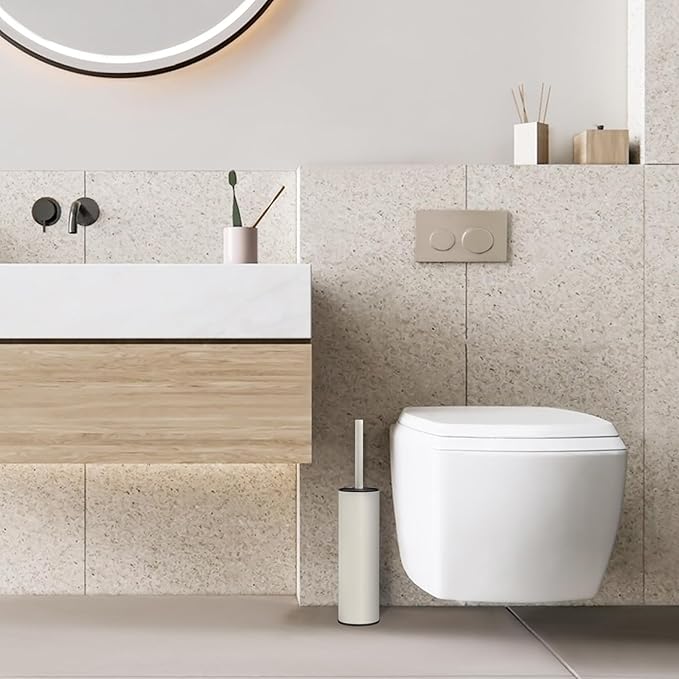BGL White Toilet Brush and HolderStainless Steel Toilet Brushes for Bathroom with Holder