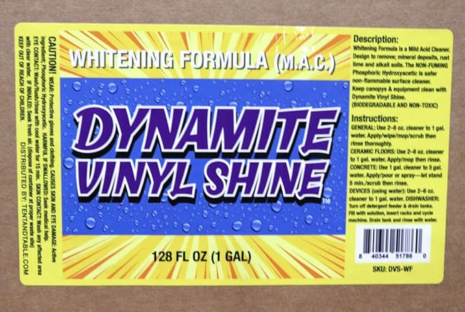 TentandTable Dynamite Vinyl Shine - Vinyl Cleaner for Party Tents Wedding Tents and More - Keep Your White Vinyl Items Bright and Vibrantly White!