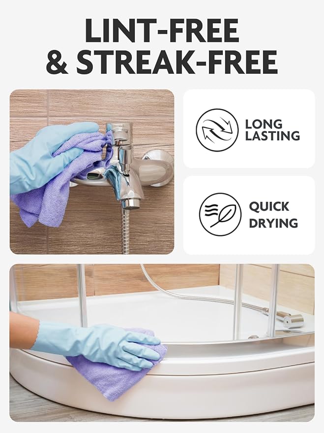 Fantasticlean Microfiber Cleaning Cloth Roll -40 Pack Tear Away Microfiber Towels 12 x 12 Reusable Washable Scratch Free Ultra Absorbent for All-Around Cleaning Supplies (Lavender)