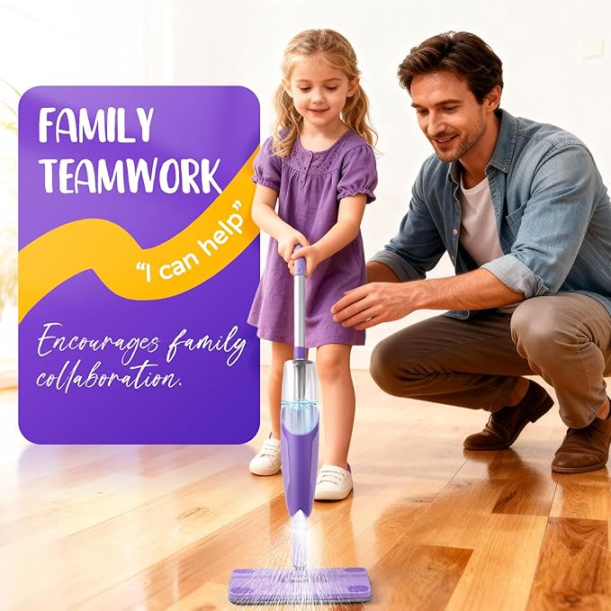 Purple Mini Spray Mop for Toddler-Montessori Cleaning Toy That Real Spray WaterPretend Playhouse Essentials for Girls Ages 3-8Toddler Educational Housekeeping Set