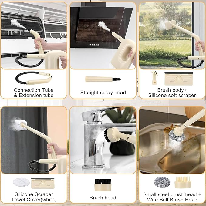 1200W Steaming Cleaner for Car High Temperature Pressurized Steam Machine Portable Handheld Steamer with Brush