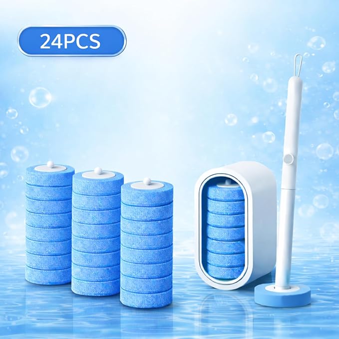 Disposable Toilet Cleaning System with 24 Refills Toilet Wand Kit with Holder Wall Mounted Toilet Brush Set for Deep Cleaning Bathroom Bowl Hygienic Toilet Bowl Cleaner Kit
