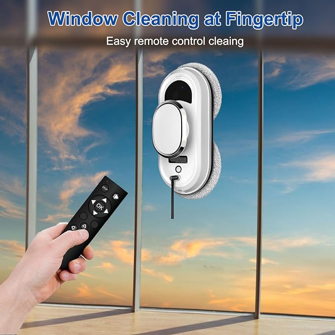 Window Cleaner Robot 5600Pa Strong Suction Window Automatic Cleaning Robot Smart Path Planning Powerful Dual Spinning Mop Remote Control Dual Safety Protection for Effortless Cleaning