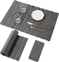 2 PCS Large Stone Dish Drying Mat for Kitchen Counter Marbled Quick Dry Stone Dish Mats Diatomaceous Earth Drying Pad Foldable and Super Absorbent Dish Drying Stone Mat (Dark Gray 24×16 &amp 8×