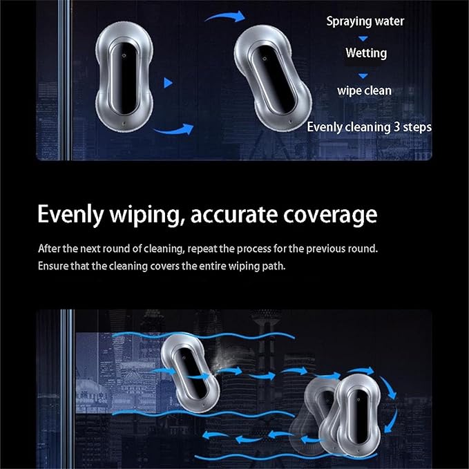 Bilateral Spraying Window Cleaning Robot - Automatic Home Window Cleaner with Triple Safety System Remote Control for All Smooth Surfaces (X11-US Plug)