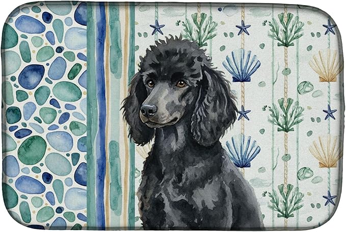 Caroline's Treasures Standard Black Poodle Coastal Sea Glass Dish Drying Mat Absorbent Dish Drying Mat Pad for Kitchen Counter Dish Drainer Mat for Countertop 14 x 21 Multicolor
