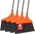 4 Pack Heavy-Duty Angle Broom for Floor Cleaning with 52 Long Handle Stiff Bristle Angle Commercial and Industrial Broom Indoor Outdoor Broom for Garage Kitchen Office Lobby Patio