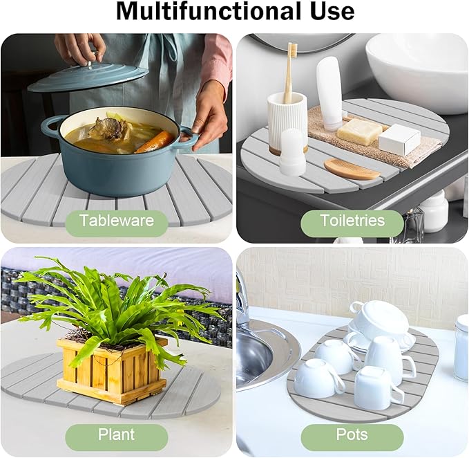 Stone Dish Drying Mat for Kitchen Counter24(L)×16(W) Collapsible Fast-Drying Diatomaceous Earth Mats with Towel Sanding ToolVersatile Stone Drying Mats for Cups Dishes Bottles