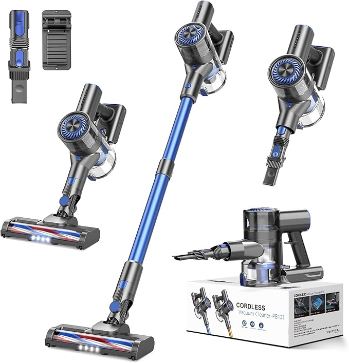Cordless Vacuums 80000PRM Powerful Motor Vacuum Cleaner and 2200mAH Rechargeable Battery up to 35 Mins Worktime 2 Adjustable Modes Detachable Parts Wireless Stick Vacuum (Deep Blue)
