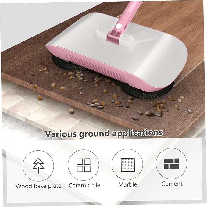 Portable 2-in-1 Manual Vacuum Sweeper 180° Rotating N-Electric Floor &amp Carpet Cleaner Easy Push Home Cleaning Tool (Pink) Style2