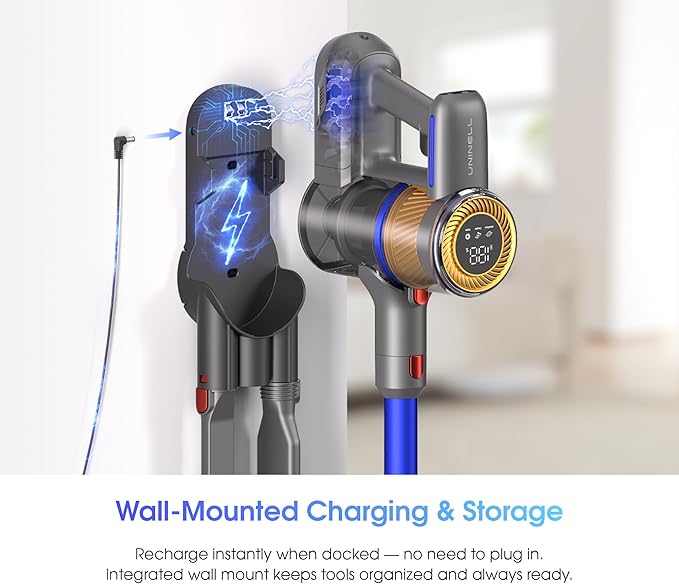 UNINELL HOME Cordless Vacuum Cleaner 45000Pa/450W Stick Vacuum Cleaners for Home 60 Mins Runtime Self-Standing Detachable Battery Anti-Tangle Brush Lightweight Wireless Vacuum for Pet Hair