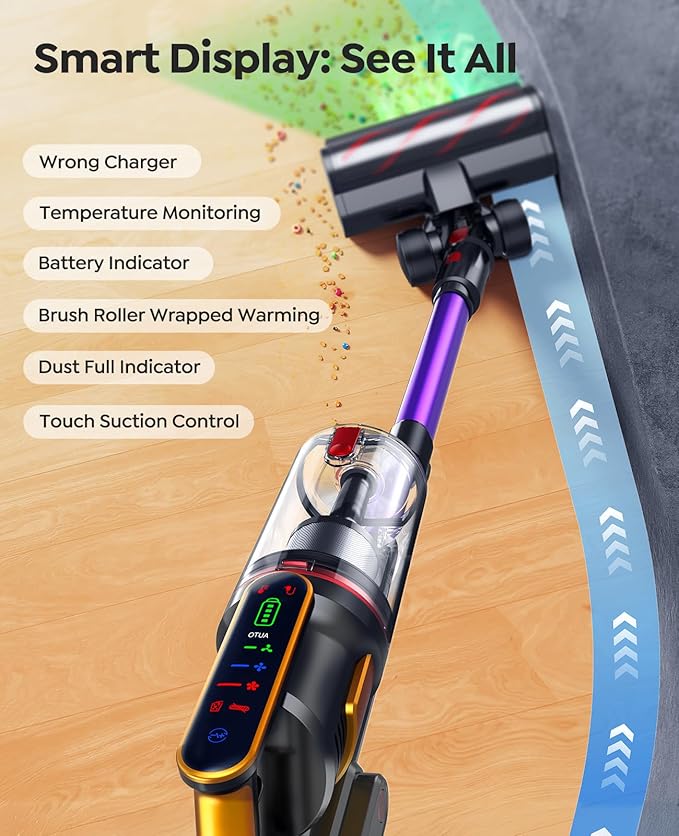 Cordless Vacuum Cleaner 55KPa 650W 70Mins Stick Vacuum Cleaners for Home with Pet Brush 3.3Ft Hose Wall Mount Charging Auto Mode Touchscreen Self-Standing Vacuum for Pet Hair/Carpet/Car Ultra10