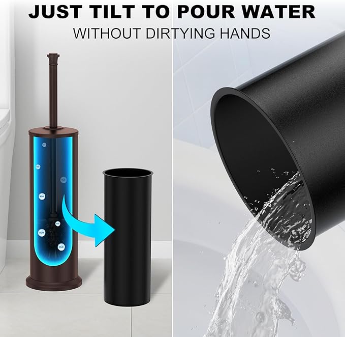 Bronze Toilet Brush and HolderExtra Long Handled Toilet Brush for BathroomStainless Steel Heavy Duty Toilet Bowl BrushRemovable Inner BowlDeep Cleaning Dense Bristles Cleaner Brush -Space Saving