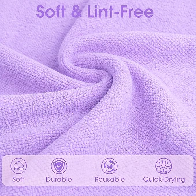 Microfiber Cleaning Cloth Roll - 100 Pack Tear Away Microfiber Paper Towels Reusable Washable Scratch-Free Kitchen Towels for Car Home Kitchen Glass Dishes (Light Purple)