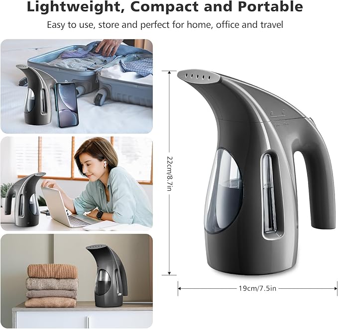 HiLIFE Steamer for Clothes Portable Handheld Design 240ml Big Capacity 700W Strong Penetrating Steam Removes Wrinkle for Home Office(ONLY FOR 120V)-Black
