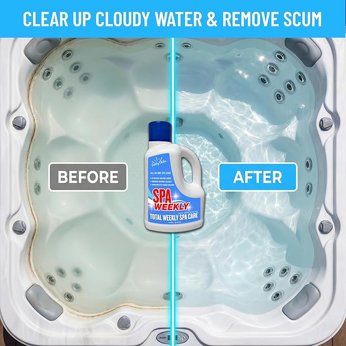 5-in-1 Hot Tub Chemicals – Spa Weekly Enzyme Cleaner &amp Clarifier Scum Line Cleaner Filter Protector + Water Conditioner Clear Finish for Spas &amp Inflatable Tubs 3 Liter (101.5 fl oz) – Bubb