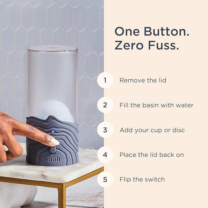 Saalt Menstrual Cup Steamer - Period Cup &amp Disc Sanitizer - Hands-Free Steam Sanitizer- No-Boil Design with Removable Power Cord - Compact &amp Portable - Blue Dusk