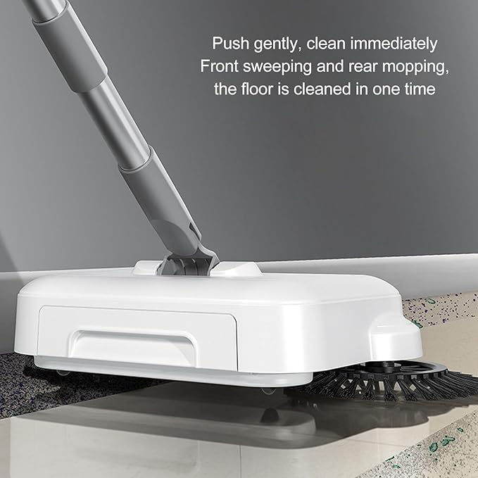 Hand Push Sweeper Manual Floor Cleaning Mop 360 Degree Rotation 2 in 1 Wet Dry Dual Use Foldable Compact Design with Soft and Coarse Brush for Hard Flat Floor Tile Wood