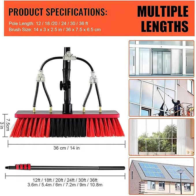Telescopic Window Cleaner Window Cleaning Pole Water Fed Telescopic Brush Window Cleaner Kit Extendable Solar Panel Washing18FT/5.4m